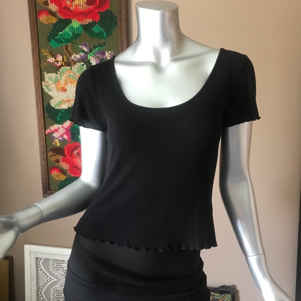 Charlotte Russe Small Black Cropped Top Ribbed Scoop Neck Shirt Black Stretchy - Picture 11 of 12